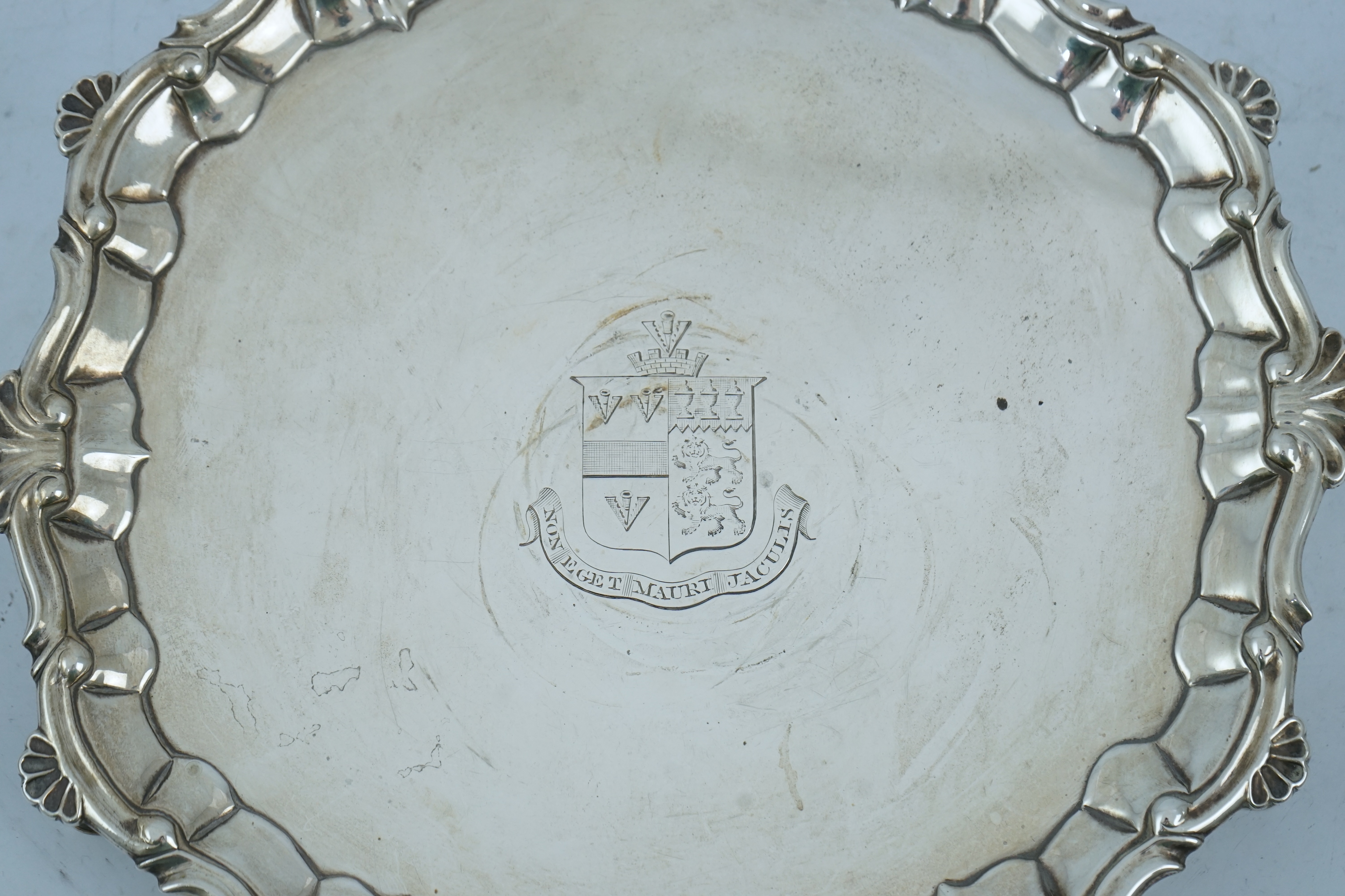 A late George II silver salver, by William Peaston